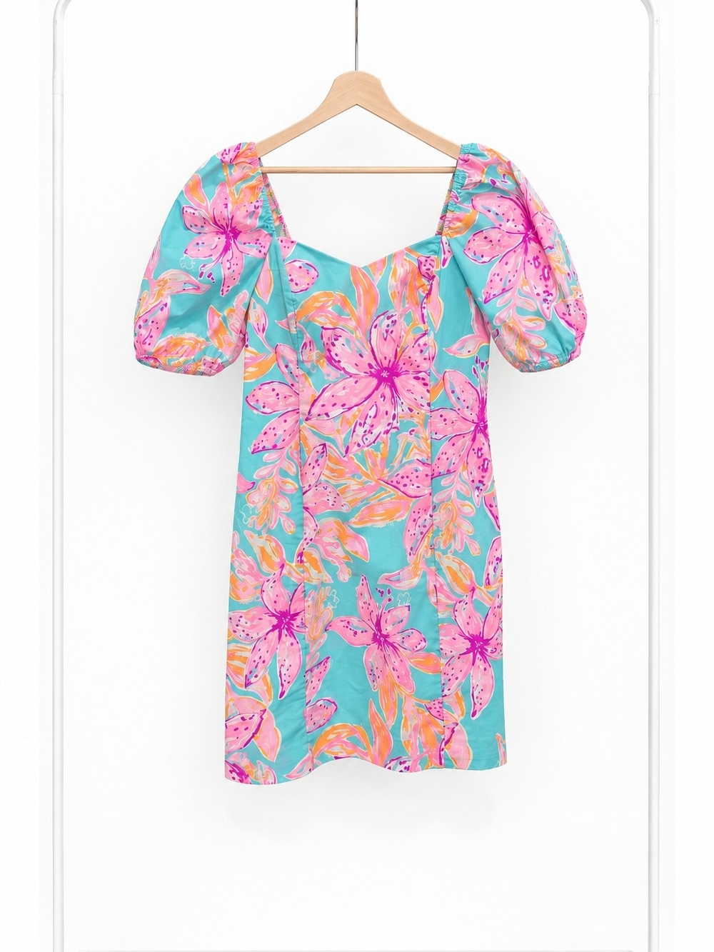 Lilly Pulitzer Aqua Mini Dress with Pink Floral Print